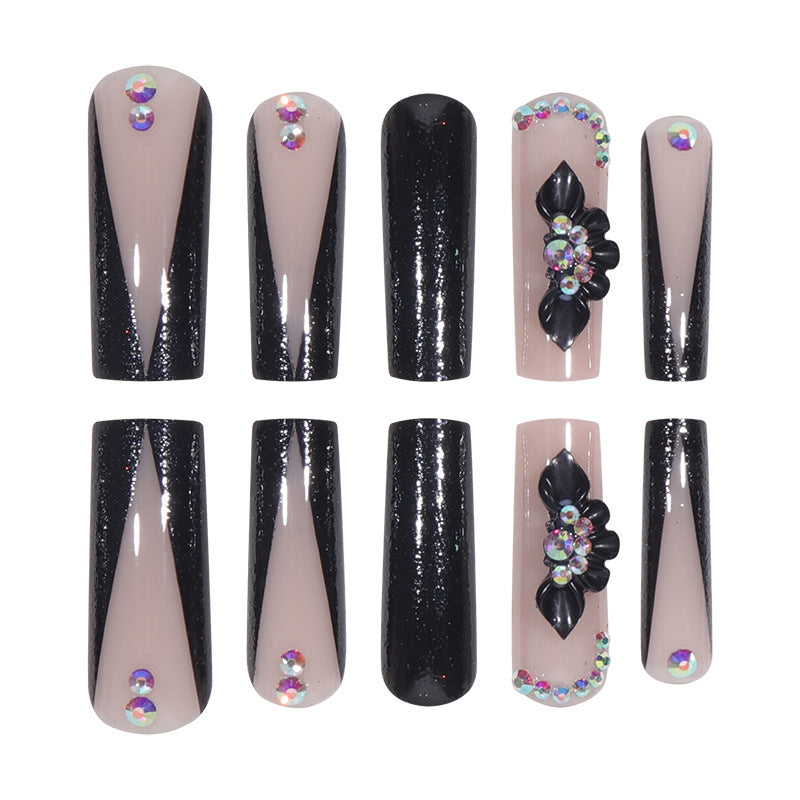 Glamorous Long Stiletto Press-On Nails with Glitter and Floral Accents Kalsten