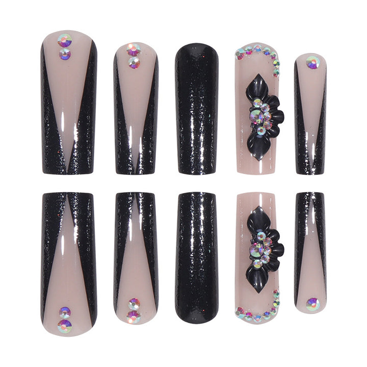 Glamorous Long Stiletto Press-On Nails with Glitter and Floral Accents Kalsten