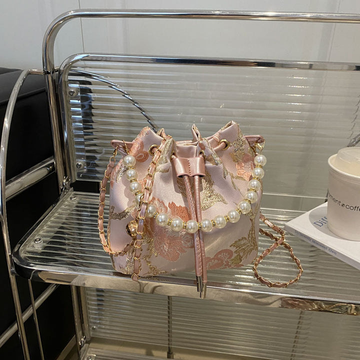 Elegant Floral Print Drawstring Bucket Bag Kalsten