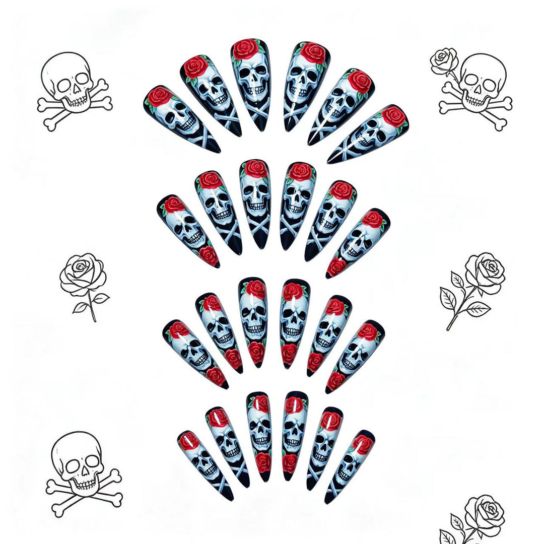 Artificial nails with creative skull and rose design Kalsten