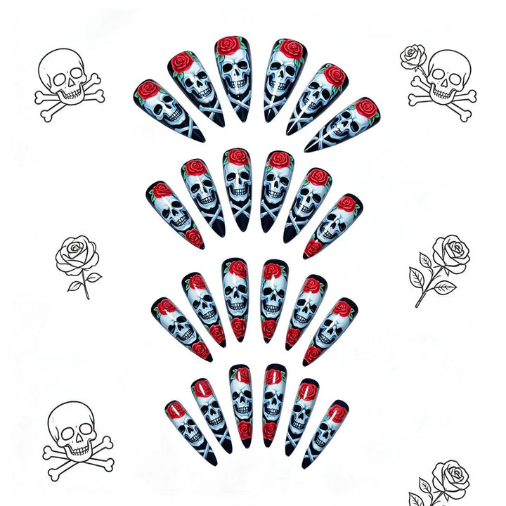 Artificial nails with creative skull and rose design Kalsten