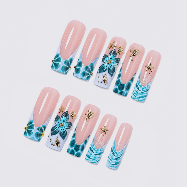 Acrylic nail set with creative 3D flower and glitter elements Kalsten