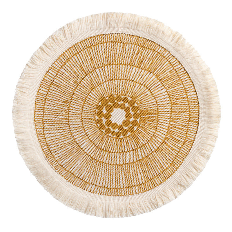 Round woven Boho rug mat with decorative fringes Kalsten