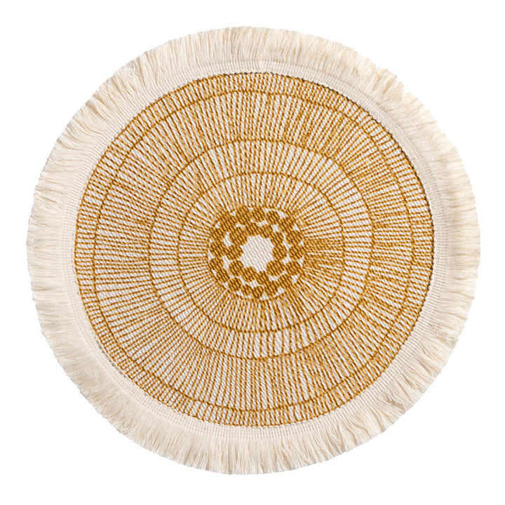 Round woven Boho rug mat with decorative fringes Kalsten