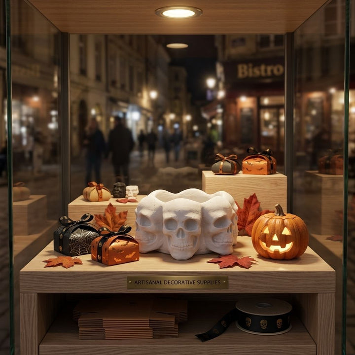 Ceramic Skull Planter Multi-Headed Flower Bowl and Candle Holder for Halloween Decoration