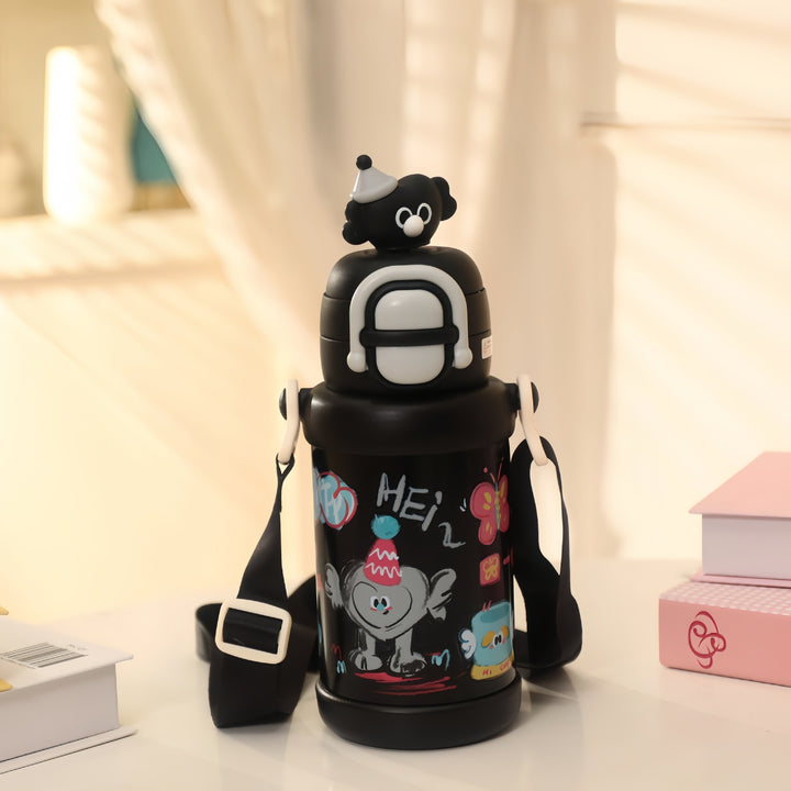 Women's insulated drinking bottle with practical carrying strap and cheerful character design Kalsten