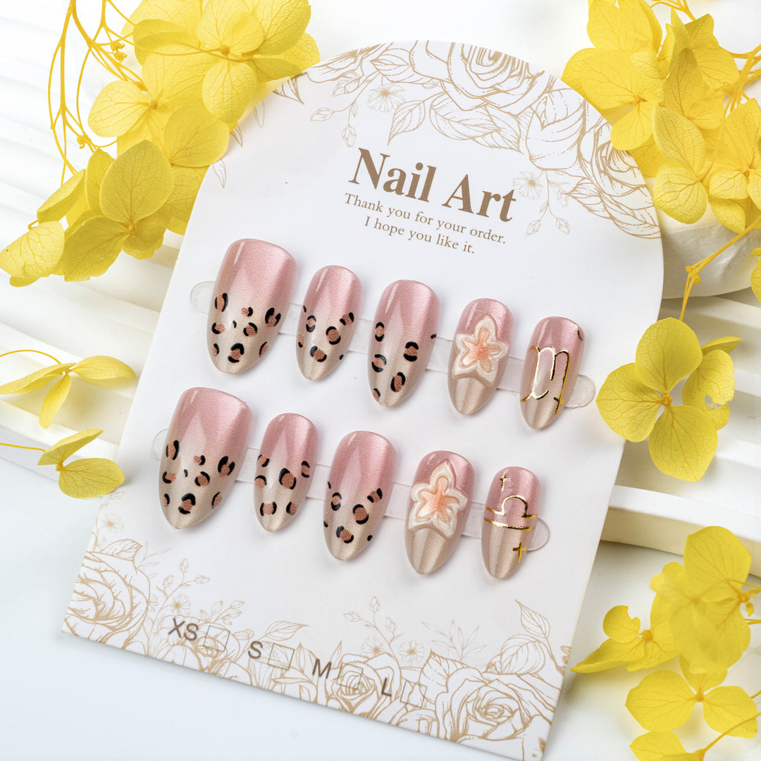 Artistic Leopard Print and Floral Press-On Nail Set