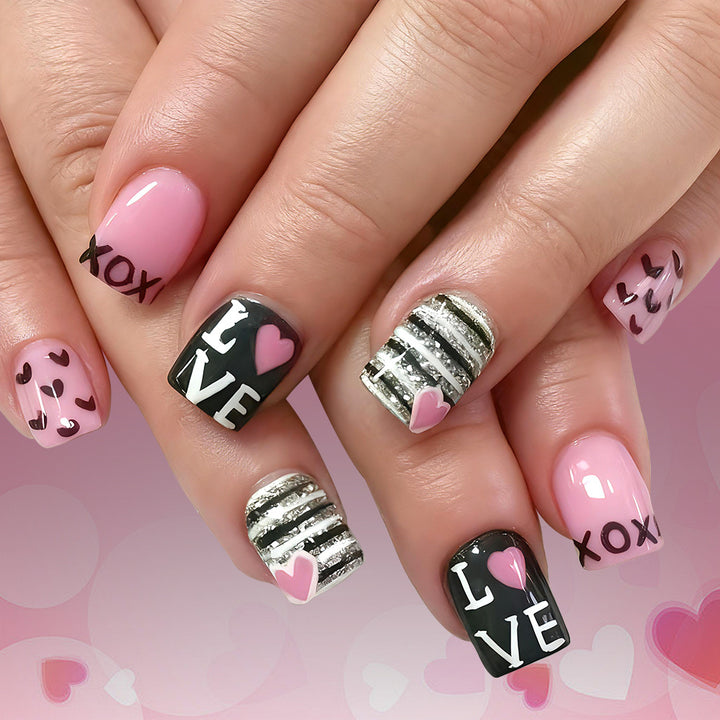 Decorative Press-On Nail Art Set with Love and Heart Patterns Kalsten