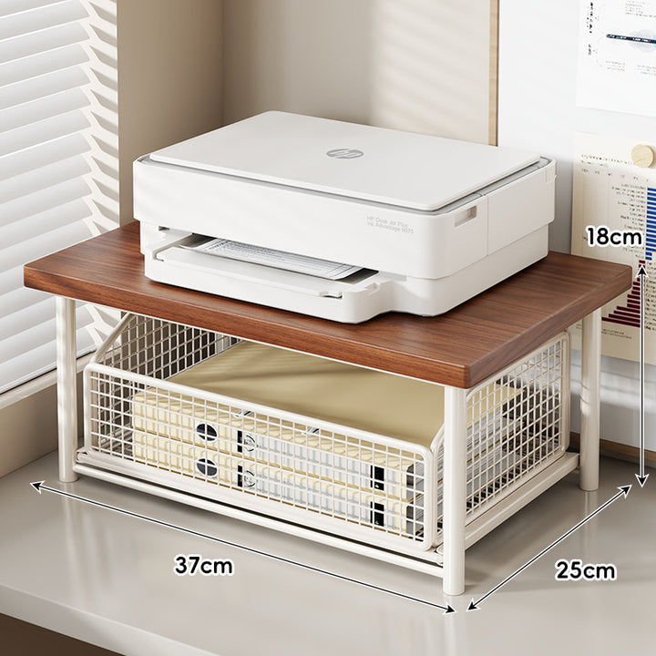 Compact Elevated Printer Stand with Under-Storage Wire Basket
