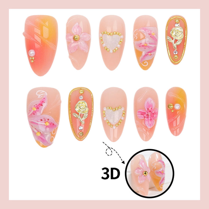 Artificial nail set with delicate flower designs and glamorous accents Kalsten