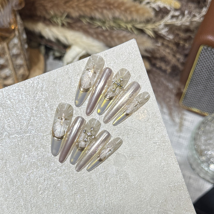 Glamorous Stiletto Press-On Nail Set with Artistic Accents Kalsten