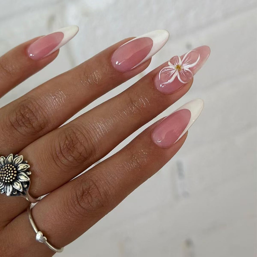 Elegant Floral French Tip Press-On Nails Kalsten