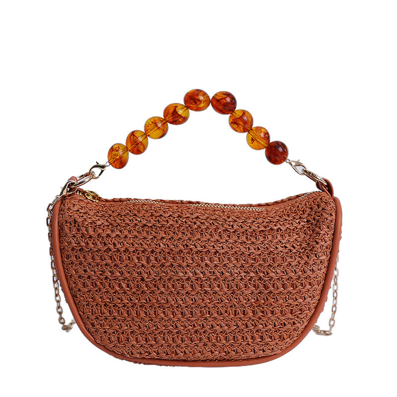 Stylish Woven Handbag with Beaded Handle Kalsten