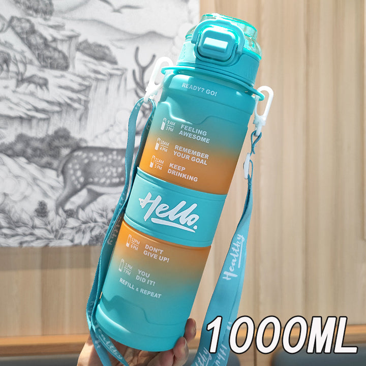 Women's motivation water bottle with time display and shoulder strap Kalsten