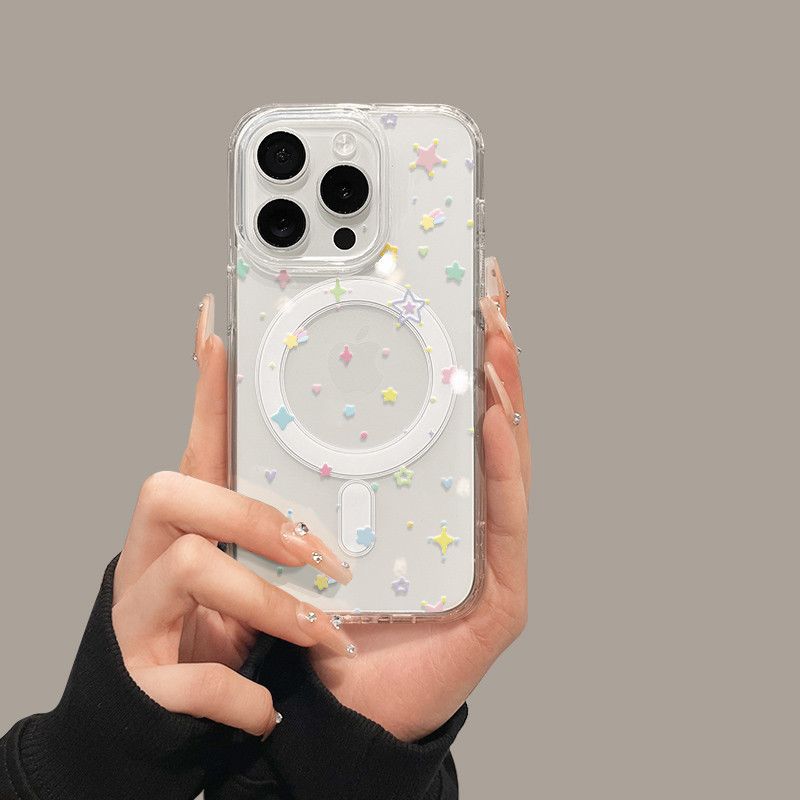 Magnetic Compatible Silicone Phone Case With Decorative Star Confetti And Enhanced Camera Protection