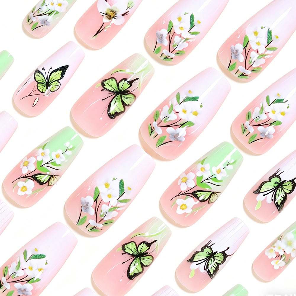 Artistic Butterfly and Floral Press-On Nail Set Kalsten