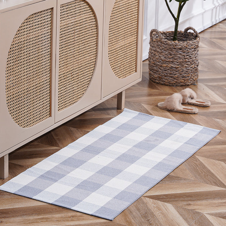 Flat-woven runner rug with check pattern and decorative border stripe Kalsten
