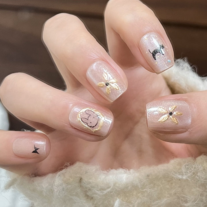 Decorative Press-On Nail Set with Star and Bow Designs Kalsten