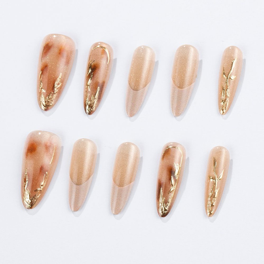 Elegant Stiletto Press-On Nail Set with Gold Accents Kalsten