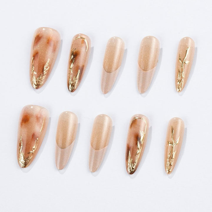 Elegant Stiletto Press-On Nail Set with Gold Accents Kalsten