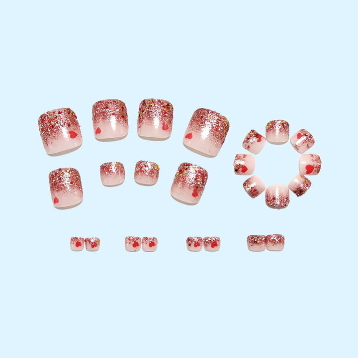 Artificial nails with glitter and heart pattern Kalsten