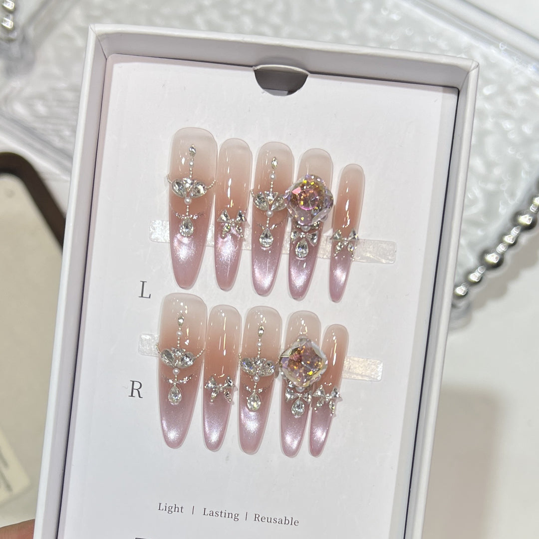 Decorative Rhinestone-Embellished Stiletto Press-On Nails Kalsten