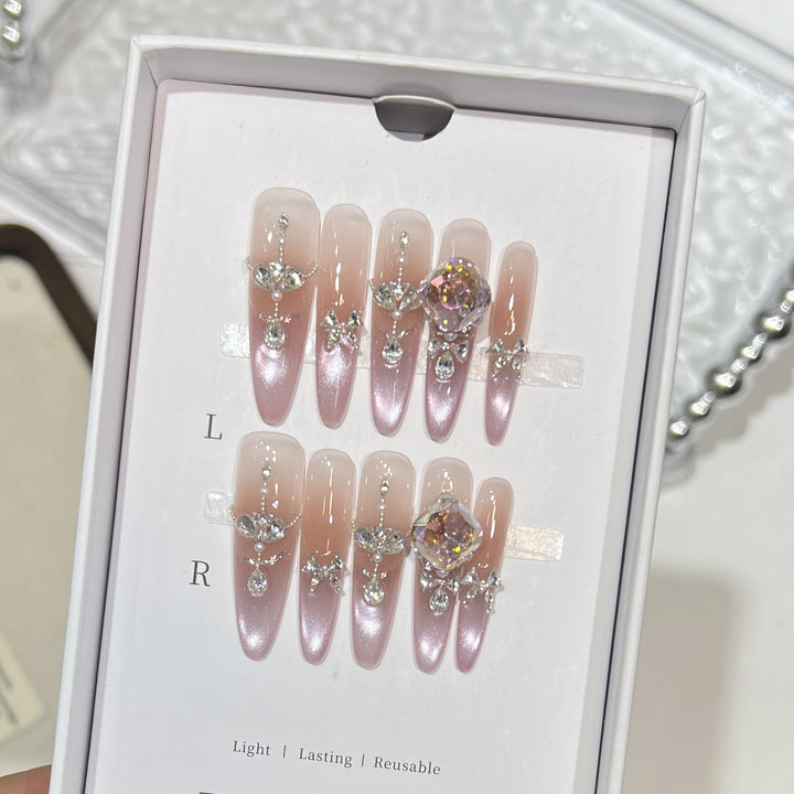Decorative Rhinestone-Embellished Stiletto Press-On Nails Kalsten