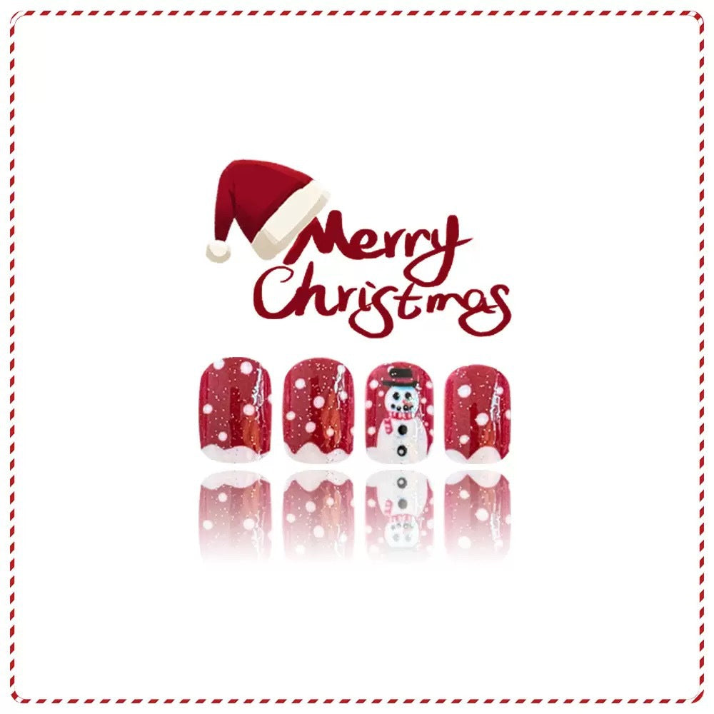 Artificial nail set with festive snowman motifs and glitter accents Kalsten
