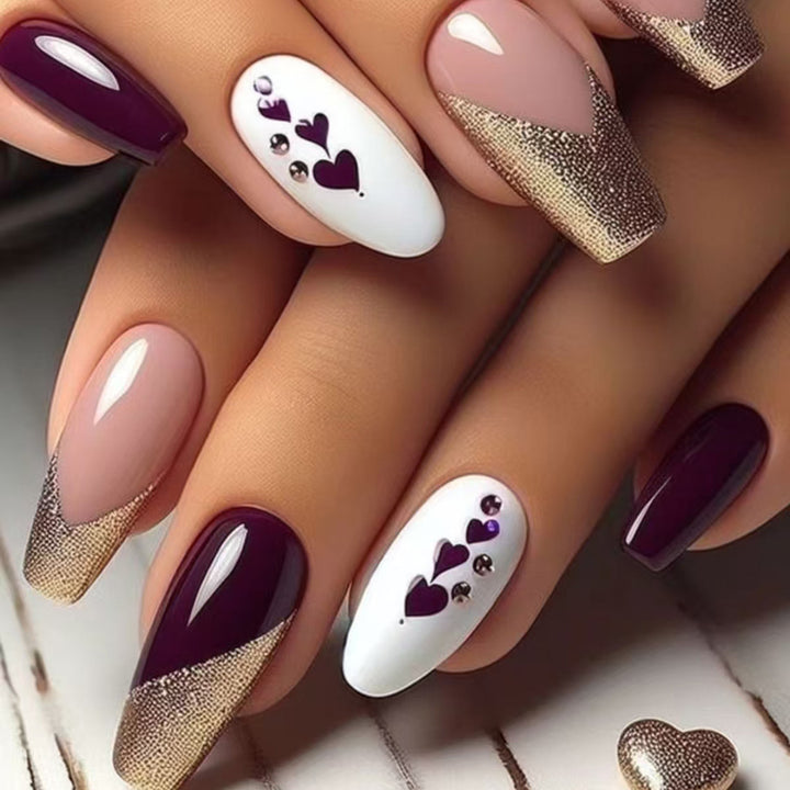 Heart-Embellished Ombre Press-On Nails Kalsten