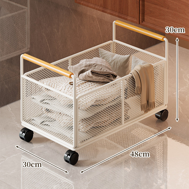 Mesh Utility Storage Basket with Wooden Grip Handles for Kitchen and Home Organization