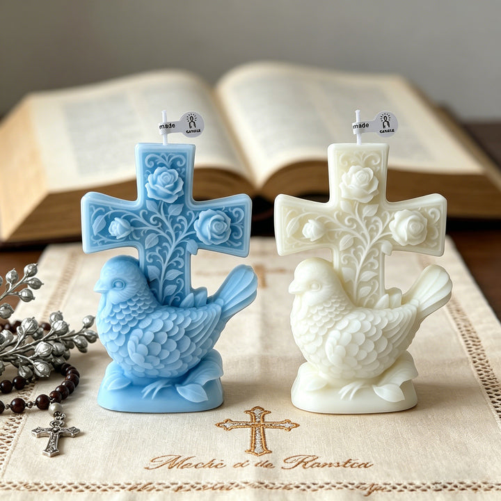 Ornamental Cross and Dove Candle