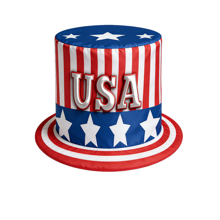 Unisex non-patriotic party top hat with stars and stripes pattern made of satin Kalsten
