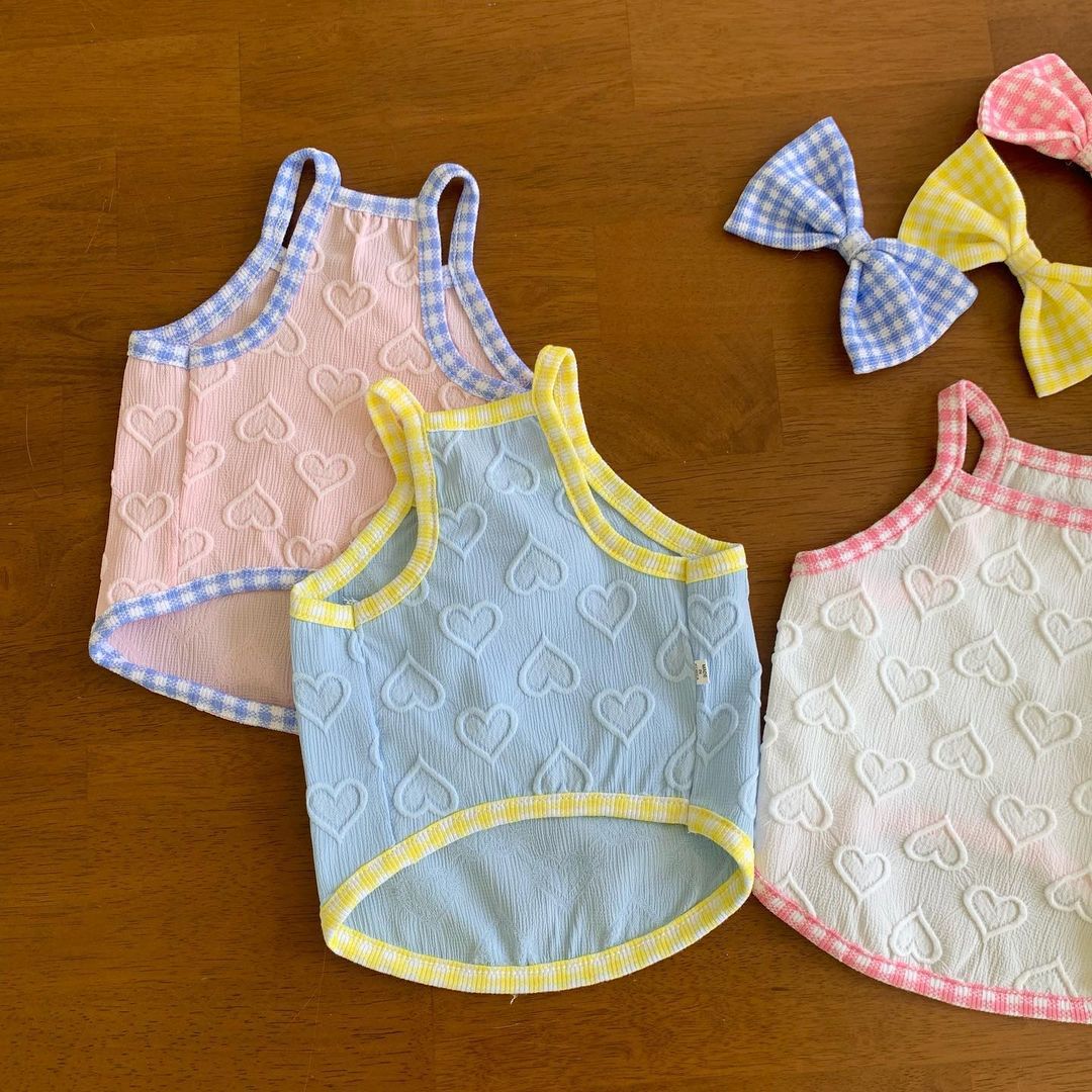 Heart Embossed Pet Tank Top with Gingham Trim
