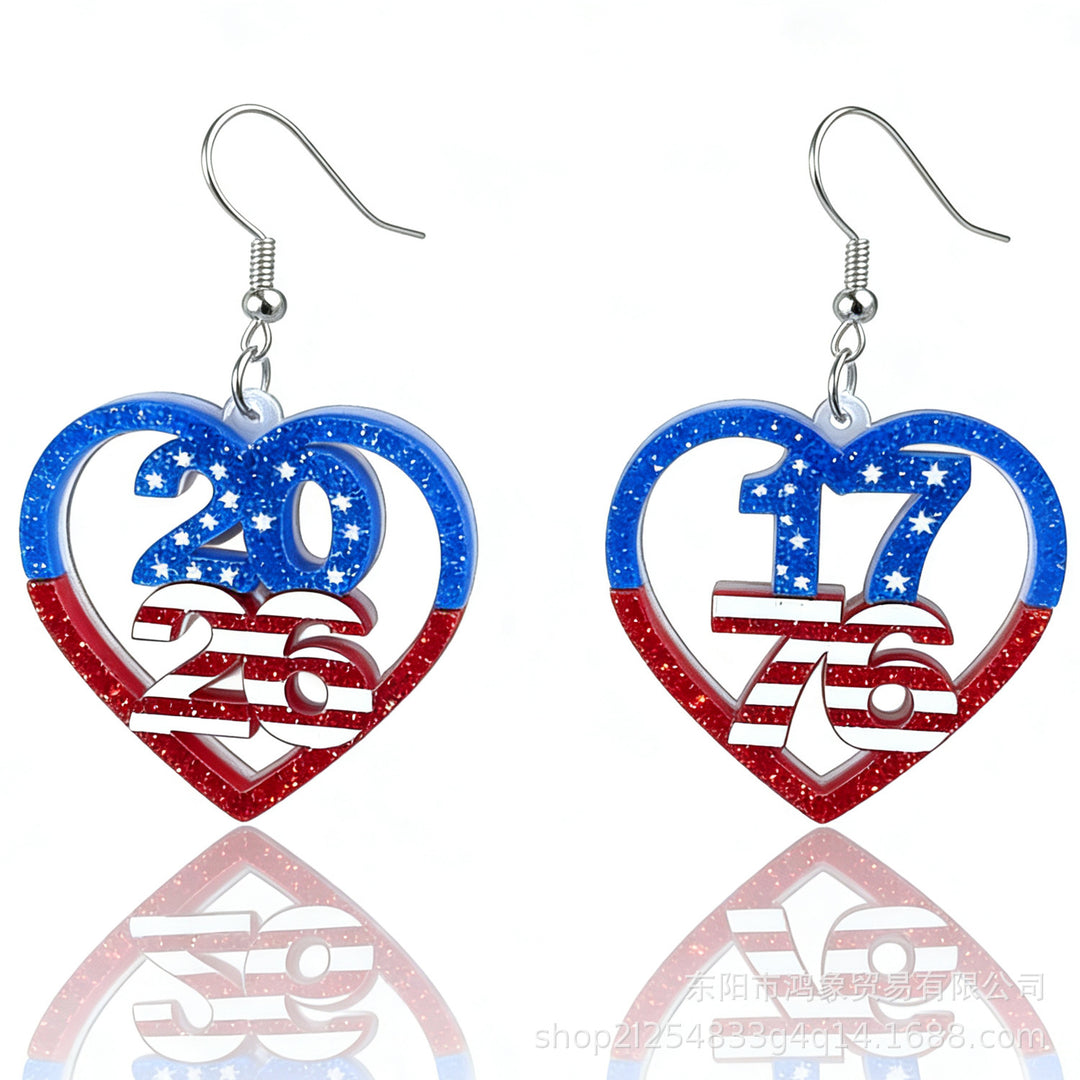 Women's nan patriotic heart dangle earrings with layered star stripe cutout and fishhook Kalsten