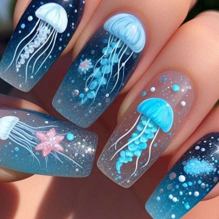 Jellyfish-Themed Acrylic Nail Art Set Kalsten