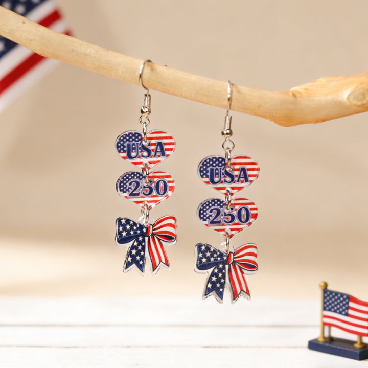 Women's nan patriotic bow dangle acrylic earrings with gold plated hooks and lightweight charm Kalsten