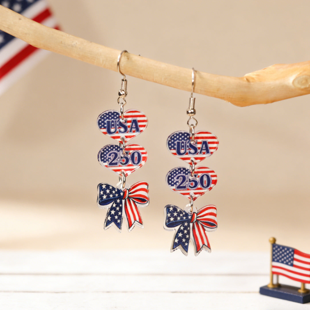 Ladies nan statement earrings with bow shape and American flag pendant Kalsten