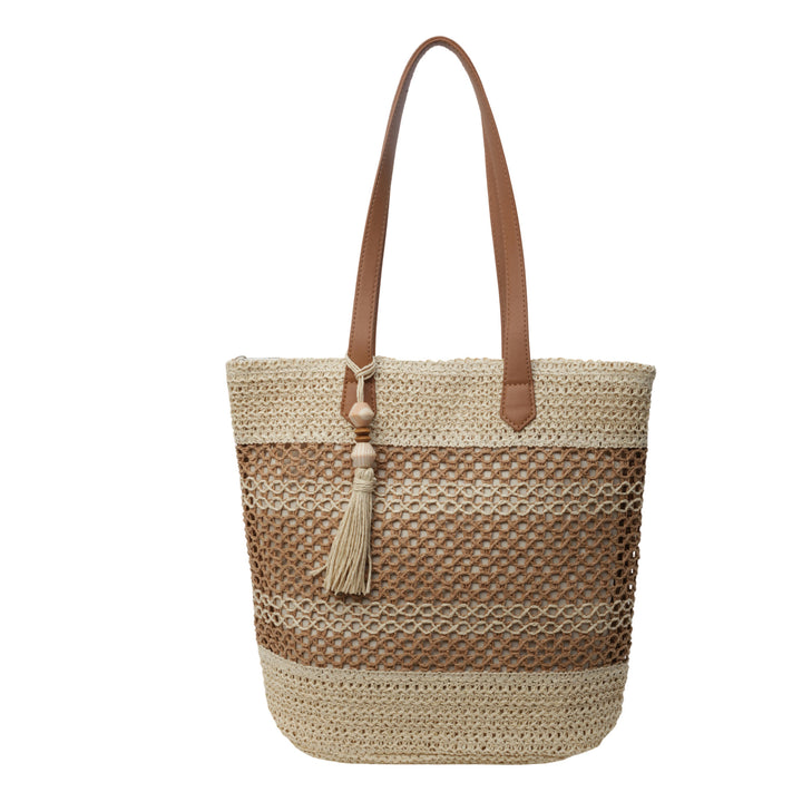 Handbag made of woven natural material with playful tassel detail Kalsten