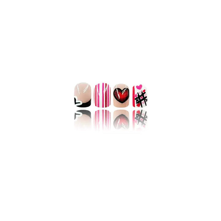 Artificial nail set with romantic heart and stripe designs Kalsten