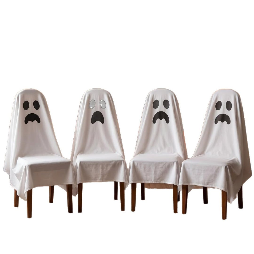 Halloween Chair Cover made of Cotton with Spooky Face and Zigzag Hem