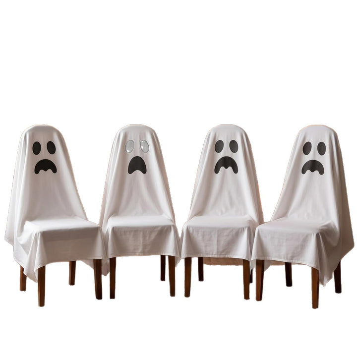 Halloween Chair Cover made of Cotton with Spooky Face and Zigzag Hem