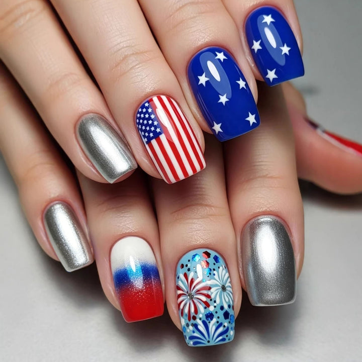 Artificial Nail Set with Patriotic Motifs Kalsten
