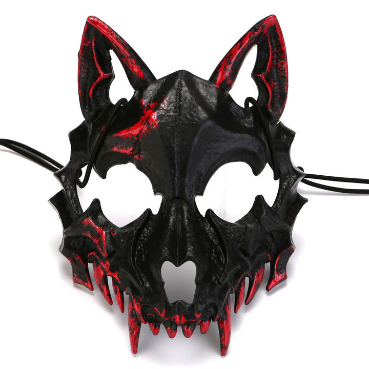 Half-face mask with flashing vampire teeth and adjustable rubber band