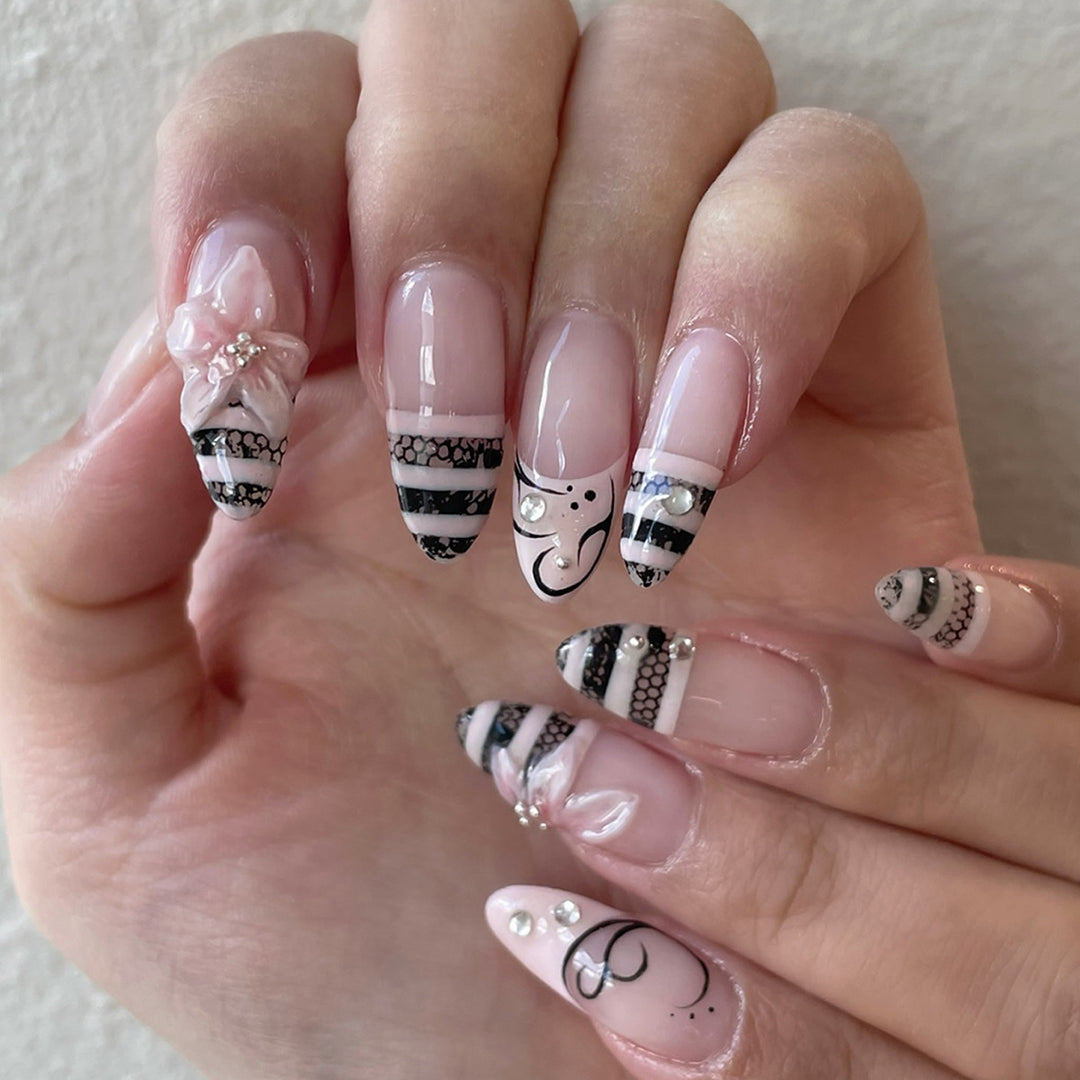 Artful Nail Extensions with Elegant 3D Decorations Kalsten