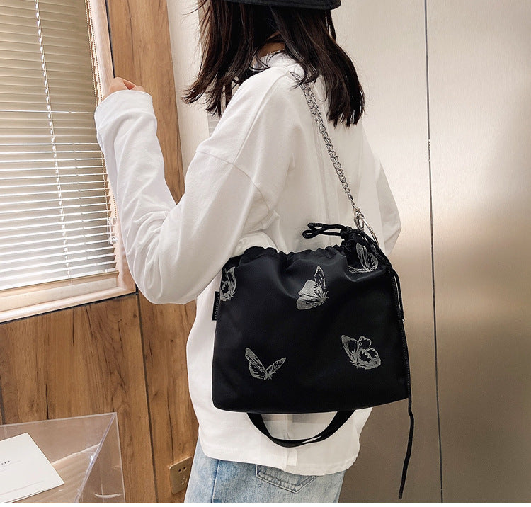 Elegant Drawstring Butterfly Print Handbag
