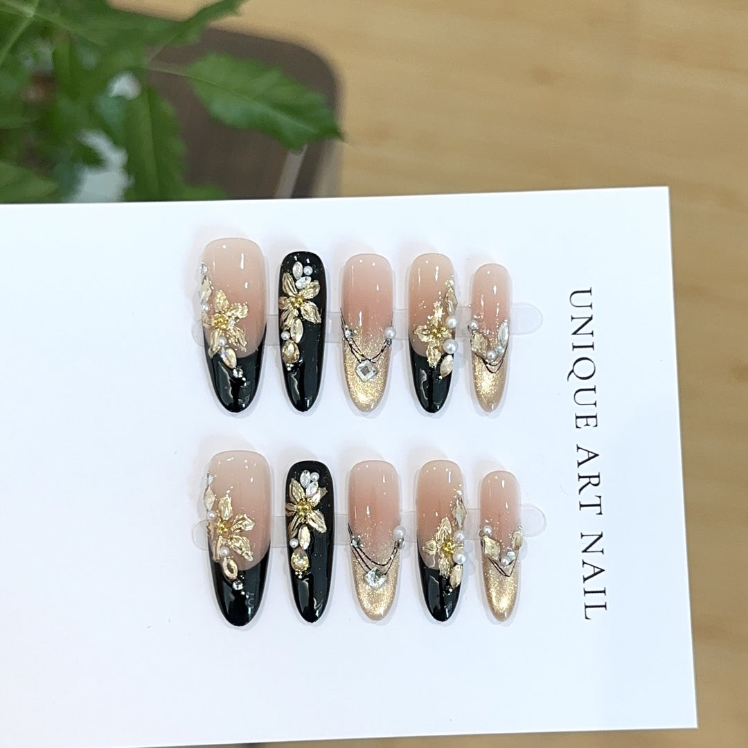 Luxurious Floral Embellished Press-On Nail Art Set