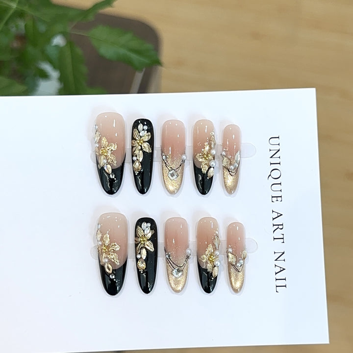 Luxurious Floral Embellished Press-On Nail Art Set