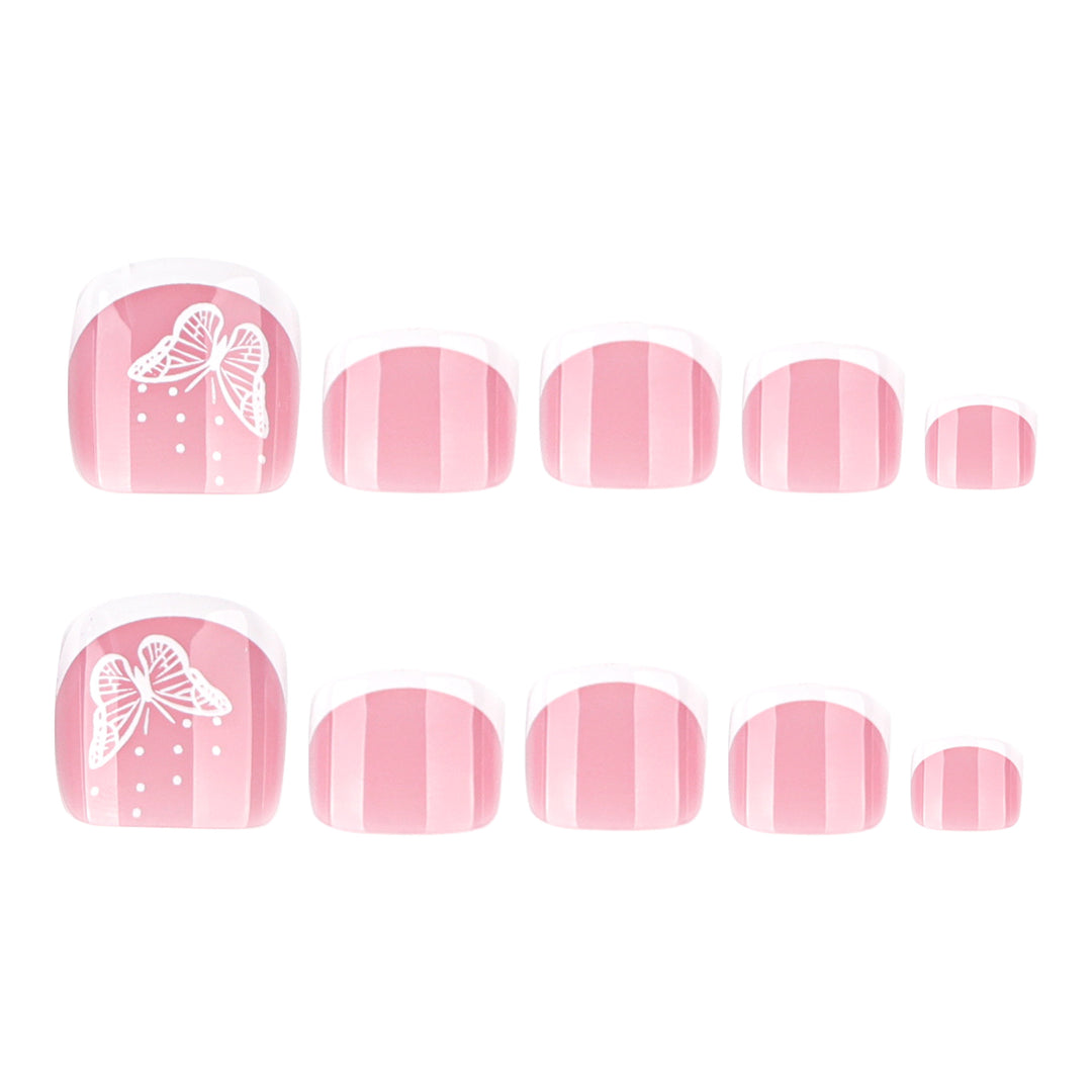 Artful toenail design with elegant butterfly motifs and French design Kalsten