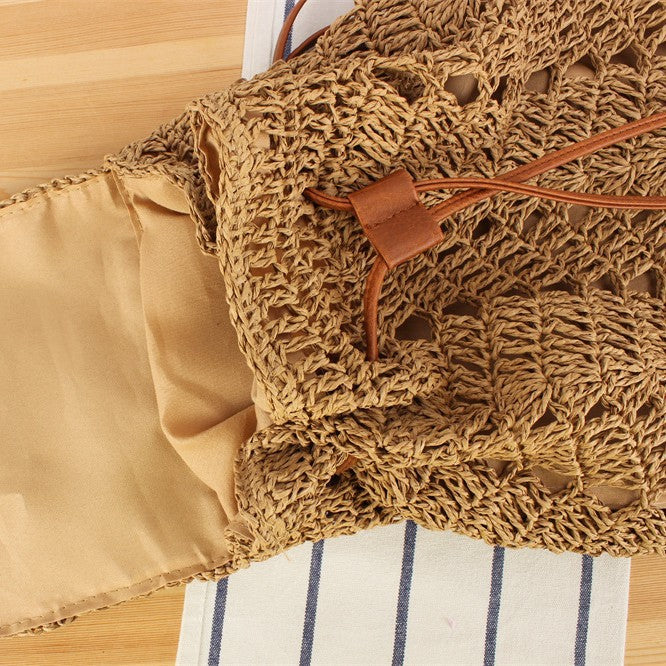 Backpack Made of Natural Straw with Leather Accents Kalsten