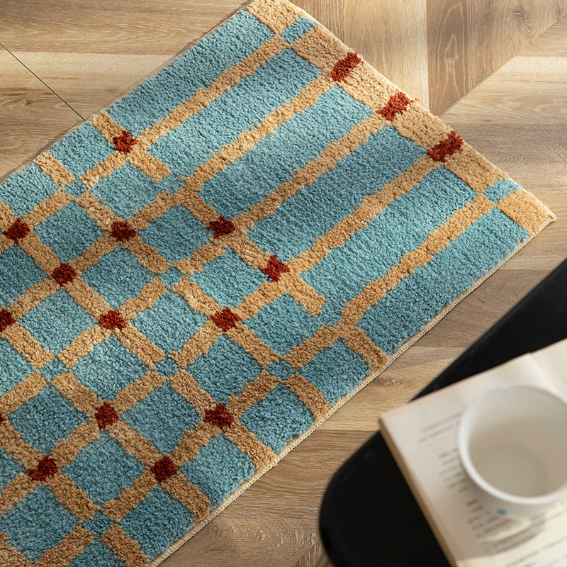 Soft runner bath mat with geometric checkered pattern and non-slip underside Kalsten